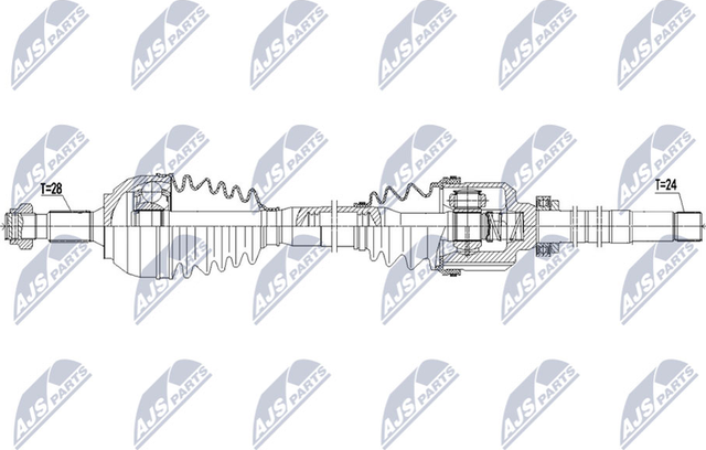 Полуось (привод в сборе, приводной вал) NTY передняя правая для Citroen C5 II 2010-2017. Артикул NPW-PE-065