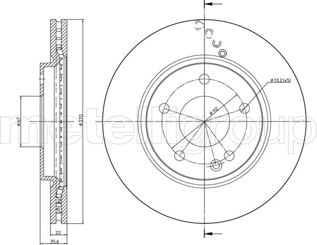 Тормозной диск Metelli передний для Mercedes-Benz Vaneo 2002-2005. Артикул 23-0598C