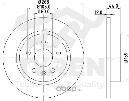 Тормозной диск (Tyren). Артикул TYR1020541