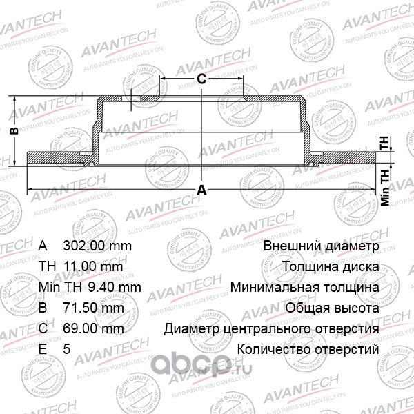 Диск тормозной AVANTECH. Артикул BR1109S