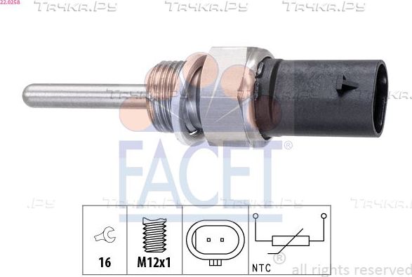 Датчик температуры выхлопных газов Facet Made in Italy - OE Equivalent. Артикул 22.0258