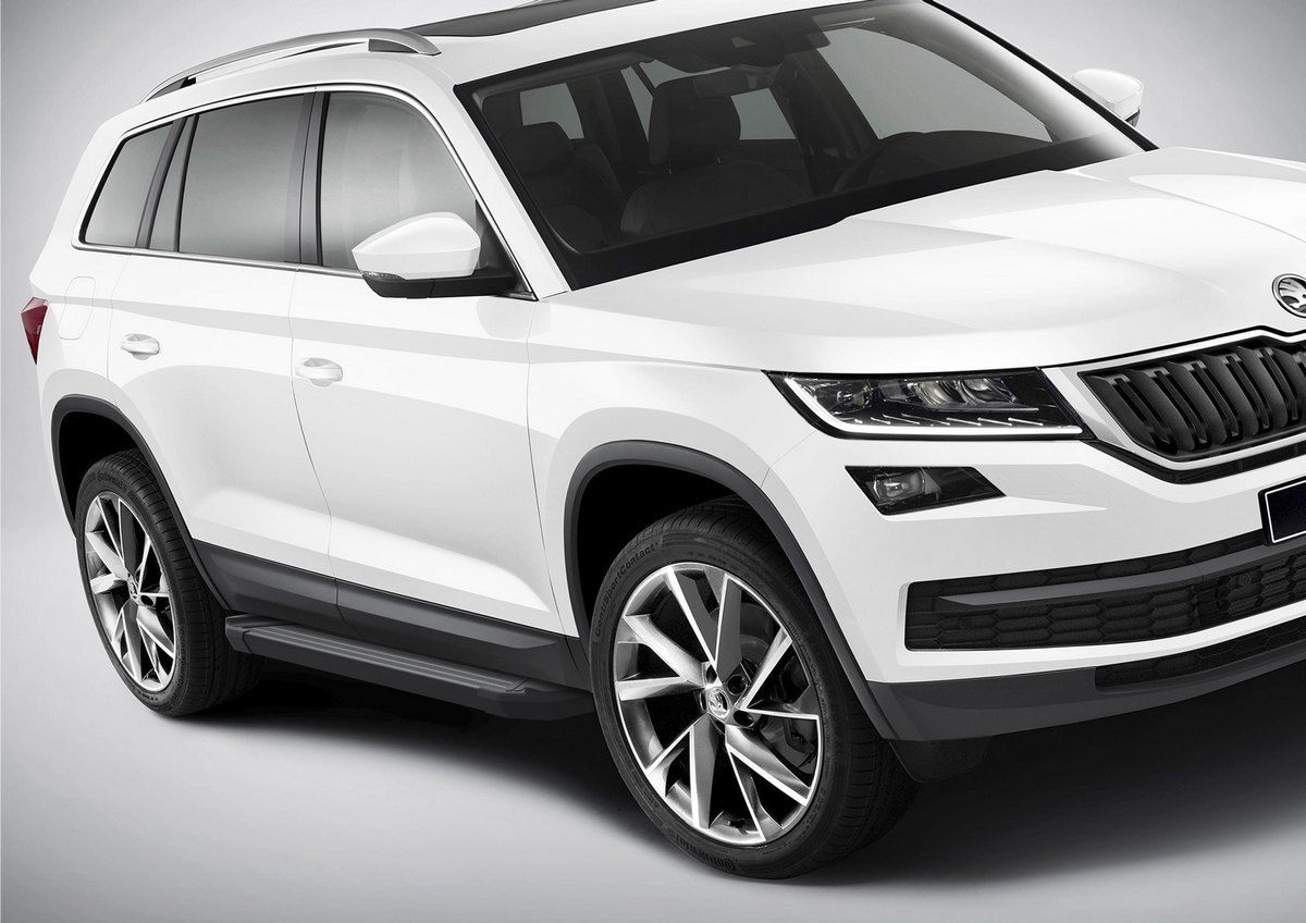 Пороги алюминиевые Rival Black для Skoda Kodiaq 2017-2026. Артикул F180ALB.5102.2