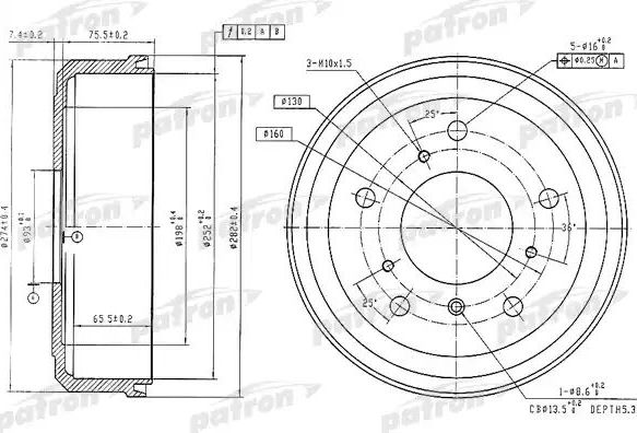 Тормозной барабан Patron задний для Volkswagen LT I 1975-1996. Артикул PDR1190
