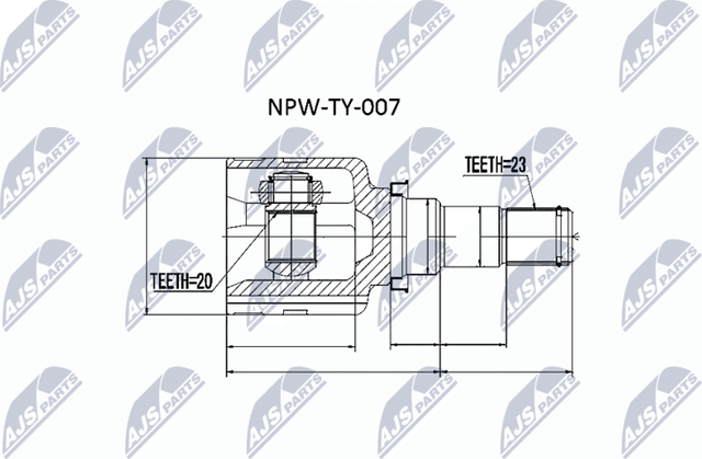 Шрус внутренний (граната) NTY передний для Toyota Yaris III 2018-2014. Артикул NPW-TY-007
