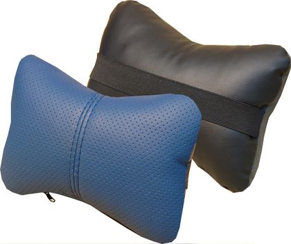 Подушка под шею CarFashion ортопедическая Экокожа, цвет Черный/Синий/Синий. Артикул 41078