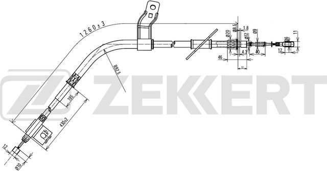 Трос ручника (тросик ручного тормоза) Zekkert. Артикул BZ-1154