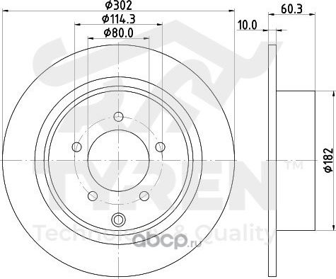 Диск тормозной | зад | (Tyren). Артикул TYR1014031