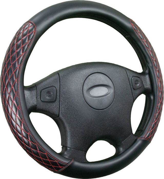 Оплётка на руль CarFashion Romb (размер M, экокожа, цвет ЧЕРНЫЙ/ЧЕРНЫЙ/КРАСНЫЙ). Артикул 31550