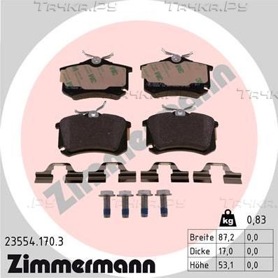 Тормозные колодки Zimmermann задние для Renault Megane III 2008-2016. Артикул 23554.170.3