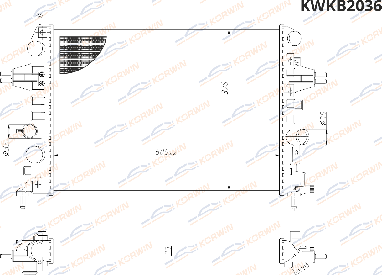 Радиатор охлаждения Opel Astra H 1.6-1.8 (04-10) MT (гарантия 2 года) (Korwin). Артикул KWKB2036