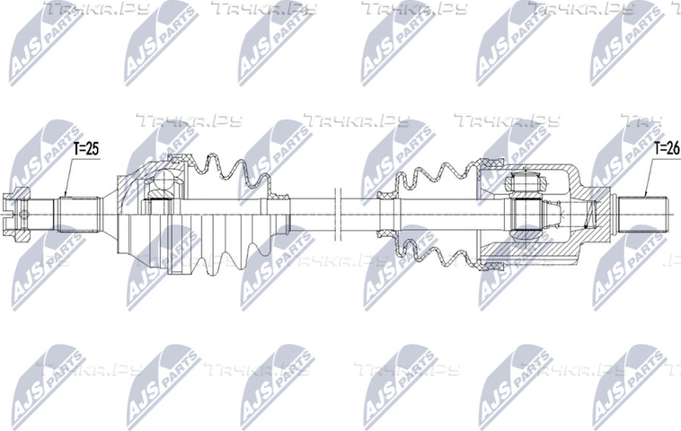 Полуось (привод в сборе, приводной вал) NTY. Артикул NPW-PE-063