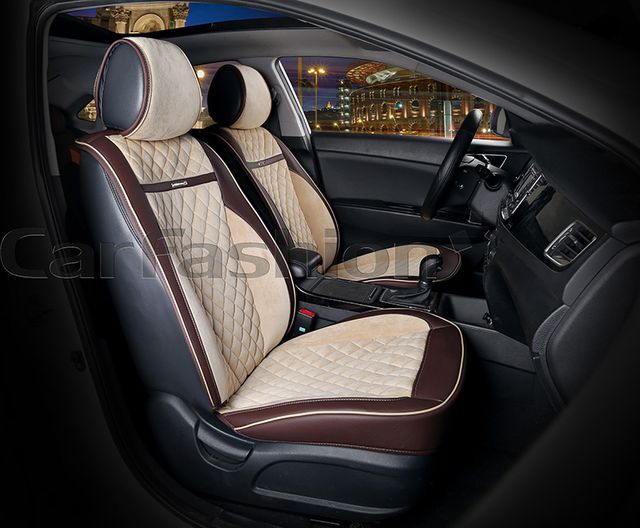 Накидки универсальные CarFashion Barcelona на переднее сидения авто, цвет Коричневый/Бежевый/Коричневый/Бежевый. Артикул 21978