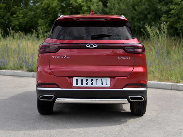 Защита RusStal заднего бампера 75х42 дуга для Chery Tiggo 7 Pro 2020-2026. Артикул CHT7Z-003878