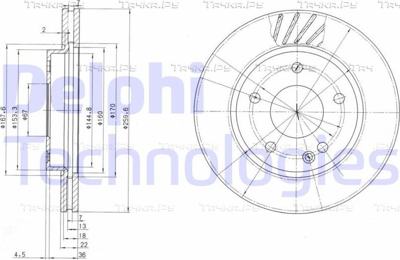 Тормозной диск Delphi передний для Mercedes-Benz A-Класс I (W168) 1998-2004. Артикул BG3395