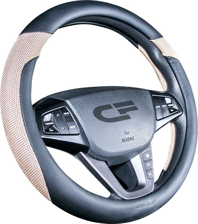 Оплётка на руль CarFashion Urban (размер M, экокожа, цвет ЧЕРНЫЙ/БЕЖЕВЫЙ). Артикул 31408