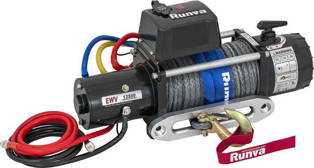 Лебёдка электрическая 12V Runva 12500 lbs 5670 кг (синтетический трос). Артикул EWV12500SSR
