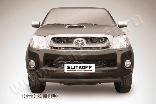 Защита Slitkoff переднего бампера d57 радиусная ЧЕРНАЯ матовая для Toyota Hilux VII 2008-2011. Артикул THL008B