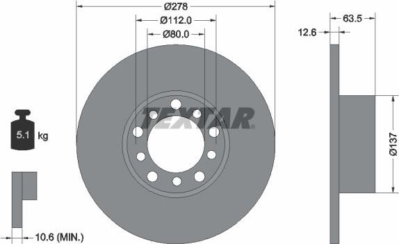 Тормозной диск Textar передний для Mercedes-Benz W123 1976-1985. Артикул 92009500