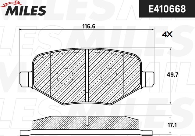 Тормозные колодки Miles (Low-Metallic) задние для Ford Explorer V 2010-2019. Артикул E410668