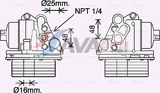Радиатор масляный (маслоохладитель) для двигателя AVA (алюминий) для Peugeot Boxer III 2006-2026. Артикул PE3400H