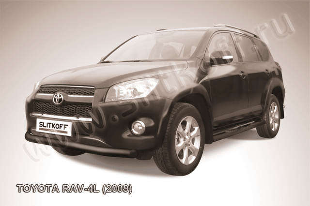 Защита Slitkoff переднего бампера d76 ЧЕРНАЯ матовая для Toyota RAV4 III LWB 2009-2010. Артикул TR409L-010B