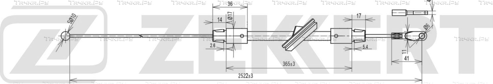 Трос ручника (тросик ручного тормоза) Zekkert. Артикул BZ-1405