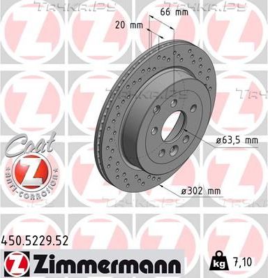 Тормозной диск Zimmermann Sport Coat Z задний для Land Rover Freelander II 2006-2014. Артикул 450.5229.52