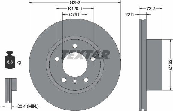 Тормозной диск Textar передний для BMW 1 I (E81/E82/E87/E88) 2004-2011. Артикул 92132800