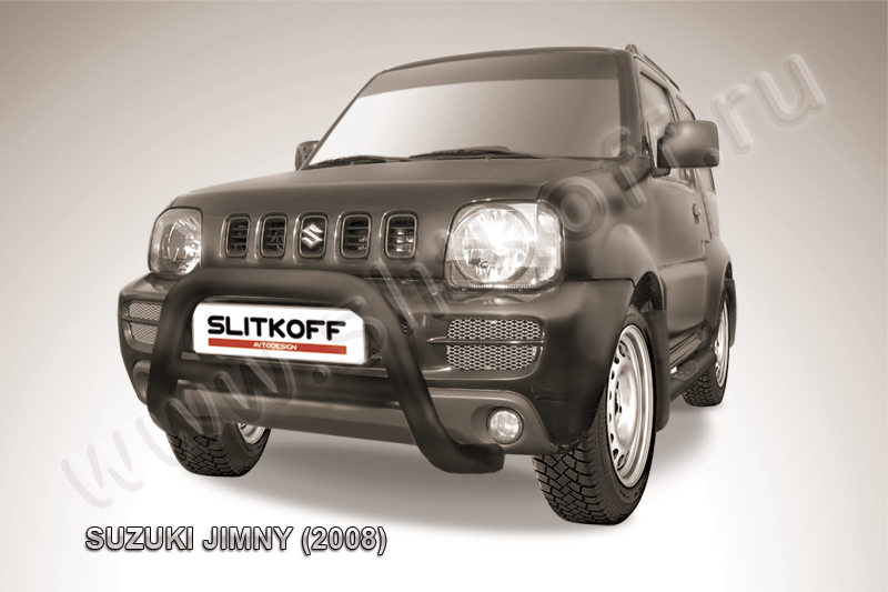 Кенгурятник Slitkoff d76 низкий ЧЕРНЫЙ матовый для Suzuki Jimny III 1998-2012. Артикул SJ002B