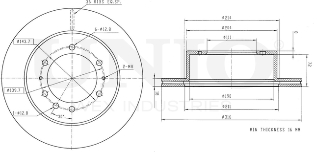 Диск тормозной (Unio). Артикул BRD-20390