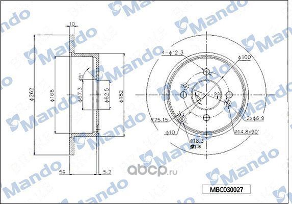 Диск тормозной HYUNDAI Accent (06-),Getz KIA Rio 3,Verna (06-) задний (1шт.) MAN (Mando). Артикул MBC030027