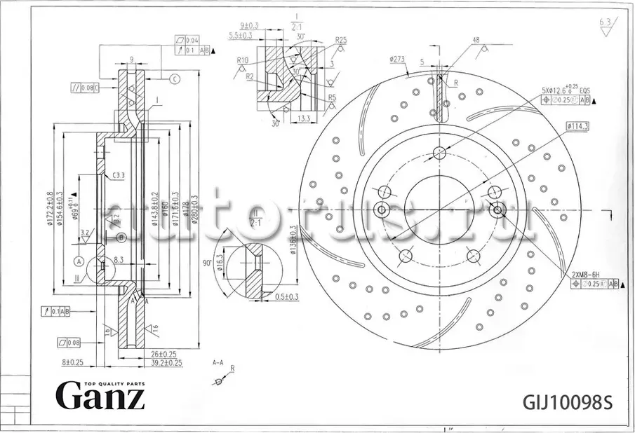 Диск тормозной передний перфорированный PRO-Line с покрытием KIA Cerato 08- / So (Ganz). Артикул GIJ10098S