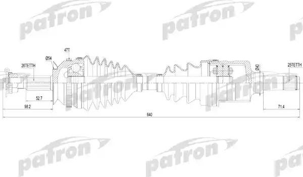 Полуось (привод в сборе, приводной вал) Patron. Артикул PDS2819