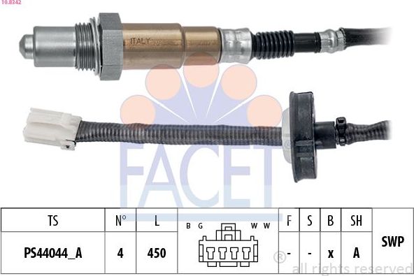 Лямбда-зонд (кислородный датчик) Facet Made in Italy - OE Equivalent. Артикул 10.8342