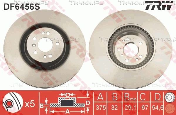 Тормозной диск TRW передний для Mercedes-Benz R-Класс I 2007-2014. Артикул DF6456S