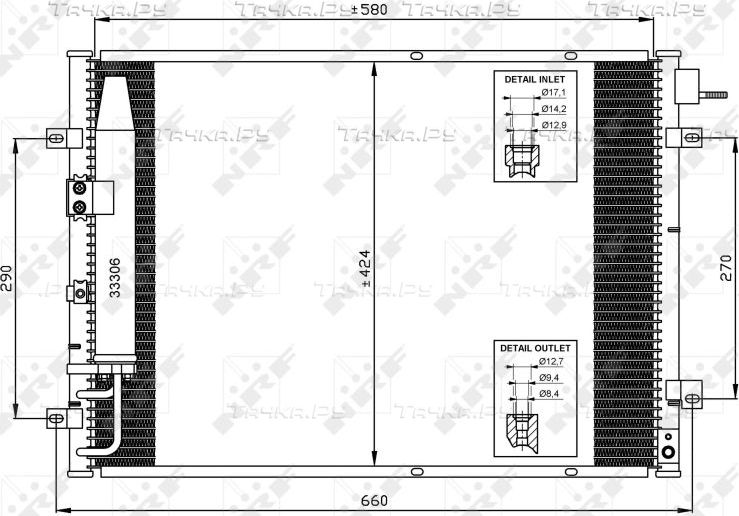 Радиатор кондиционера (конденсатор) NRF (алюминий). Артикул 35515