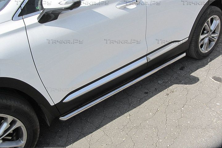 Пороги Slitkoff труба d57 для Hyundai Santa Fe IV 2018-2026. Артикул HSFT18-005