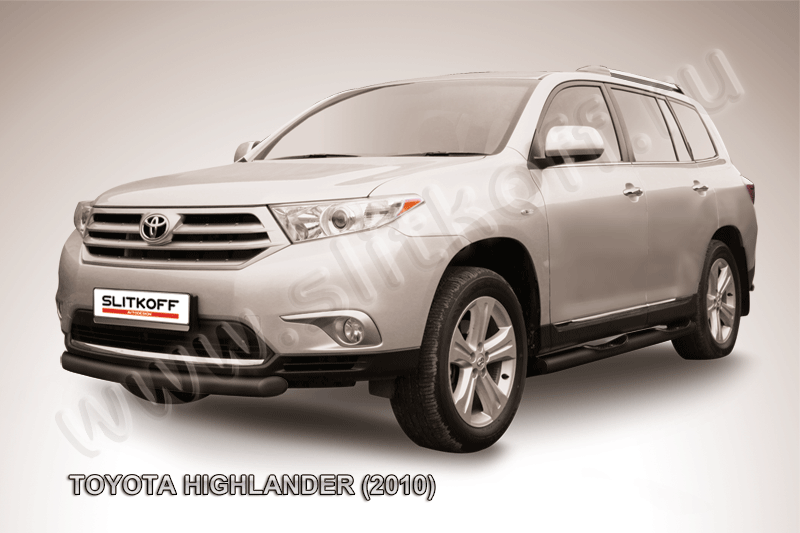 Защита Slitkoff переднего бампера d76 радиусная ЧЕРНАЯ матовая для Toyota Highlander II 2010-2014. Артикул THI005B