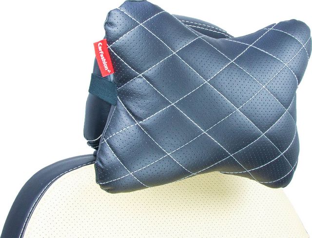 Подушка под шею CarFashion ортопедическая XL Экокожа ромб, цвет Черный/Черный/Серый. Артикул 41558