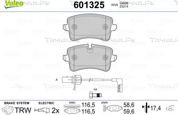 Тормозные колодки Valeo задние для Audi S7 I (4G) 2012-2015. Артикул 601325