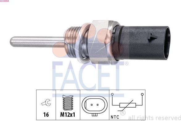 Датчик температуры выхлопных газов Facet Made in Italy - OE Equivalent для Mercedes-Benz Sprinter 907, 910 2018-2026. Артикул 22.0258