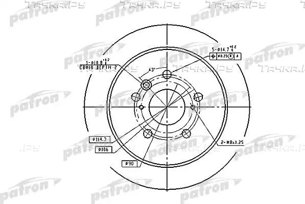 Тормозной диск Patron задний для Toyota Harrier II (XU30) 2003-2013. Артикул PBD7257
