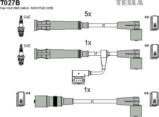 Высоковольтные провода (провода зажигания) (комплект) Tesla. Артикул T027B