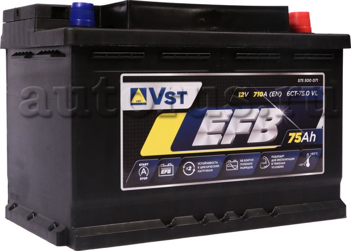 575500071_аккумуляторная батарея! 6СТ-75 EFB 75Ah 710A +справа 278x175x190/ (VST). Артикул 575500071
