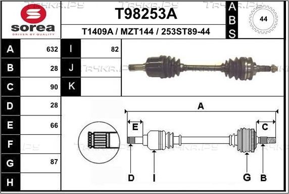 Полуось (привод в сборе, приводной вал) EAI. Артикул T98253A