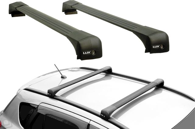 Багажник на интегрированные рейлинги LUX Bridge для Hyundai Creta II 2021-2024 (Крыловидные дуги Черные). Артикул 792627-792818-600488