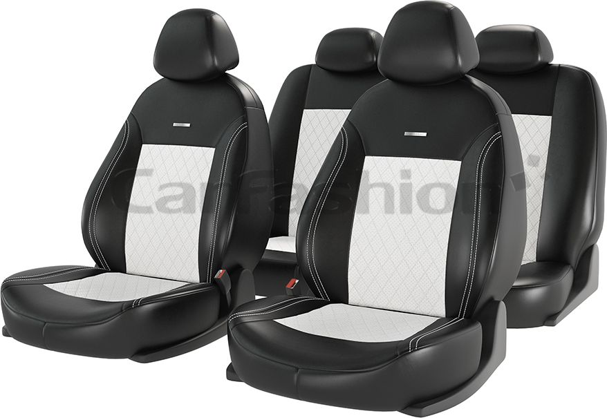 Чехлы универсальные CarFashion Atom Leather Ромб на сидения авто, цвет Черный/Белый/Белый. Артикул 11128