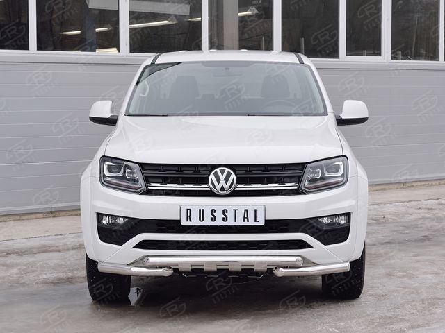 Защита RusStal переднего бампера d63 дуга-d63 секции+клыки для Volkswagen Amarok I 2016-2026. Артикул VAMZ-002533