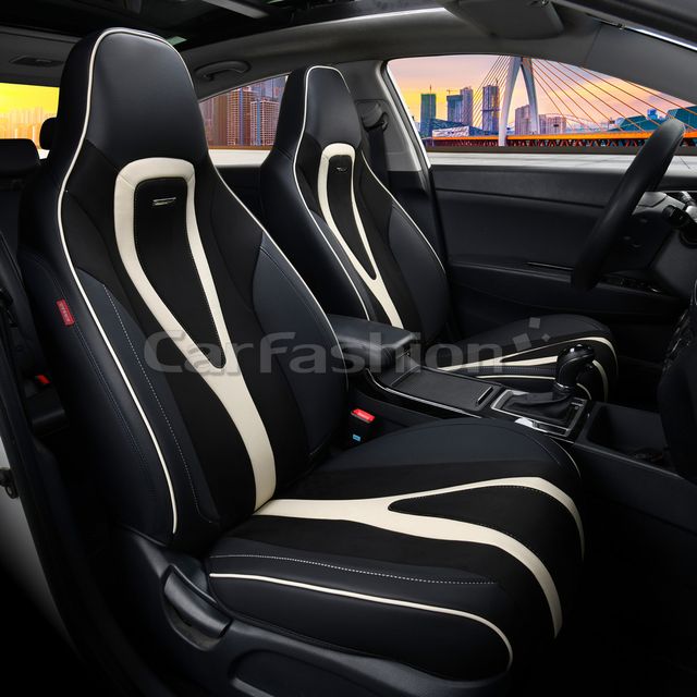 Чехлы универсальные каркасные CarFashion 5D Integral на передние сидения авто, цвет Черный/Черный/Белый. Артикул 26163
