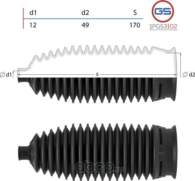 Пыльник рулевой рейки Hyundai Elantra 2006-, KIA CEED 2007-2012, KIA Cerato 2008 (GS). Артикул 1PGS3102